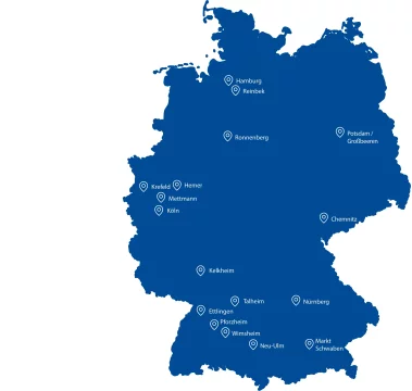 Deutschlandkarte mit den Inapa-Standorten